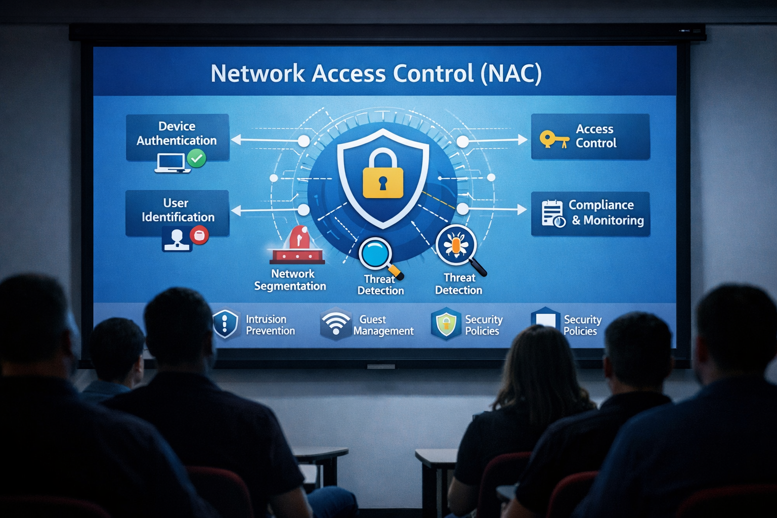 Na zdjęciu widać ludzi szkolących się za pomocą tablicy interaktywnej z systemu NAC